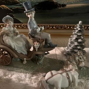Lladro sculpture Woman, Man, Horse Driven Carriage